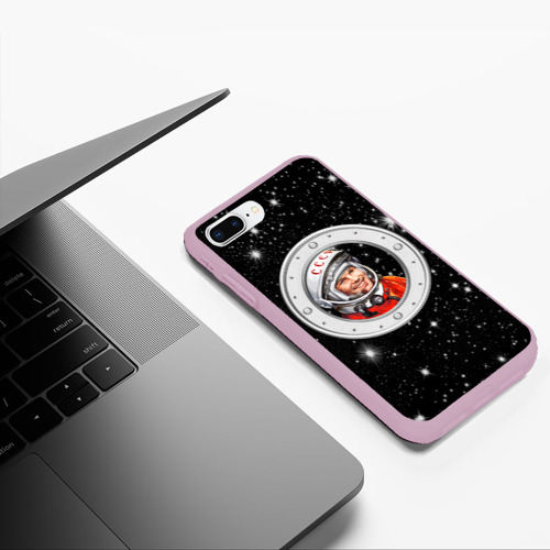 Чехол для iPhone 7Plus/8 Plus матовый Юрий Гагарин звездное небо, цвет розовый - фото 5