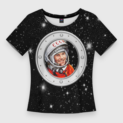 Женская футболка 3D Slim Юрий Гагарин звездное небо, цвет 3D печать