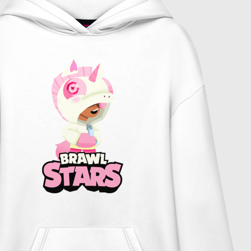 Худи SuperOversize хлопок Leon Unicorn Brawl Stars, цвет белый - фото 3