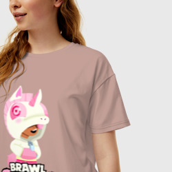 Женская футболка хлопок Oversize Leon Unicorn Brawl Stars - фото 2