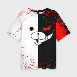 Женская футболка oversize 3D Monokuma мордочка и брызги