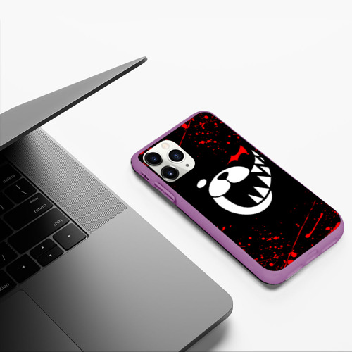 Чехол для iPhone 11 Pro матовый Monokuma красные брызги, цвет фиолетовый - фото 5