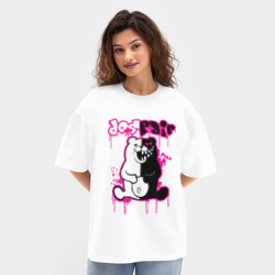 Женская футболка Oversize хлопок texturе Monokuma розовые подтеки - фото 2
