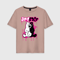 Женская футболка хлопок Oversize Monokuma розовые подтеки