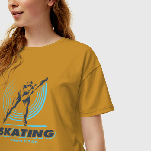 Женская футболка хлопок Oversize Skating competition, цвет горчичный - фото 3
