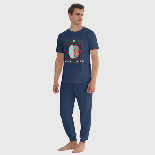 Мужская пижама хлопок Свитер с мозгом, цвет темно-синий - фото 5