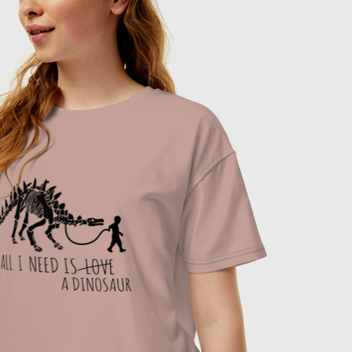 Женская футболка хлопок Oversize All a Need is dinosaur, цвет пыльно-розовый - фото 3