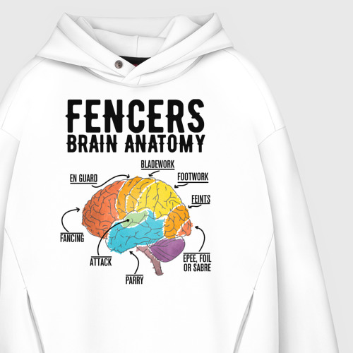 Мужское худи Oversize хлопок Fences Brain Anatomy, цвет белый - фото 4