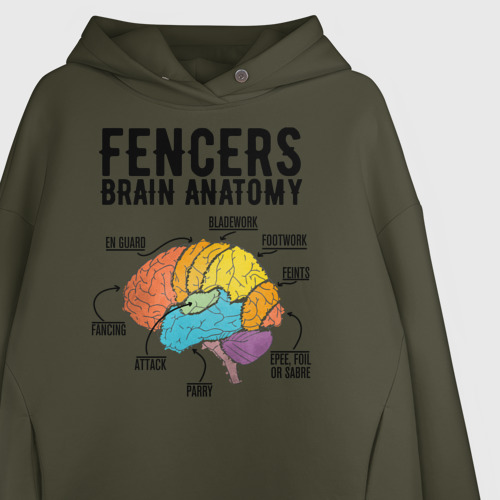 Женское худи Oversize хлопок Fences Brain Anatomy, цвет хаки - фото 3