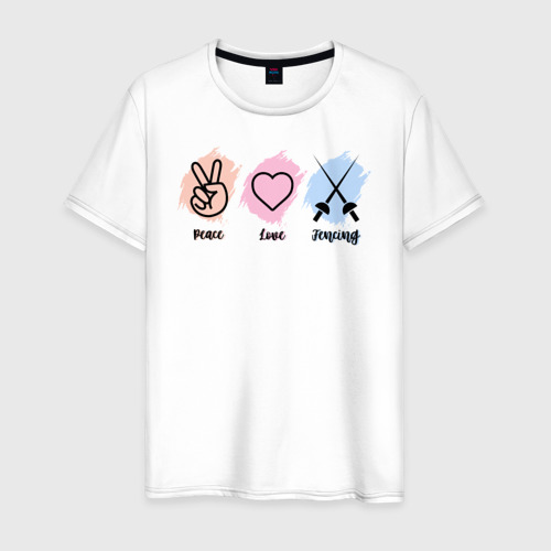 Мужская футболка хлопок Peace, love, fencing, цвет белый