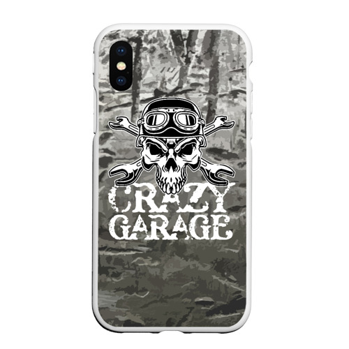 Чехол для iPhone XS Max матовый Crazy garage, цвет белый