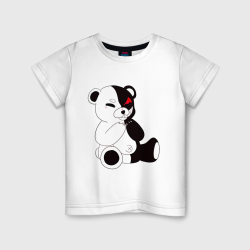Детская футболка из хлопка с принтом Monokuma ехидный, вид спереди №1