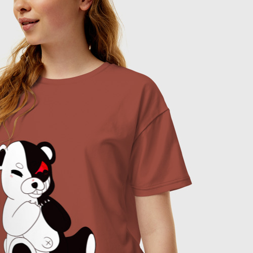 Женская футболка хлопок Oversize Monokuma ехидный, цвет кирпичный - фото 3