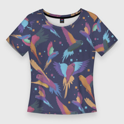 Женская футболка 3D Slim Райские попугаи