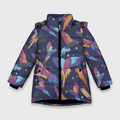 Зимняя куртка для девочек 3D Райские попугаи