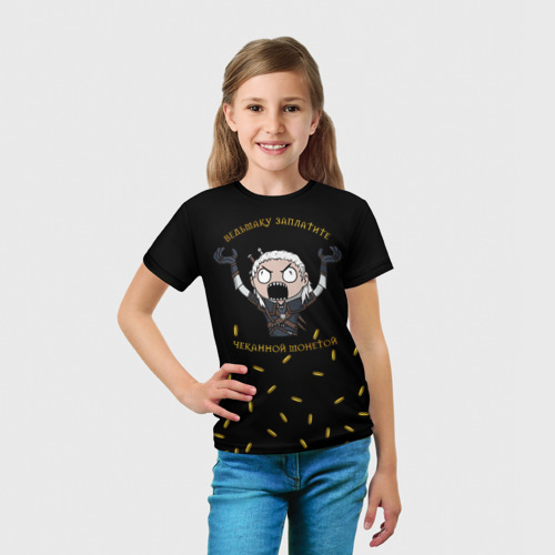 Детская футболка 3D с принтом Ведьмаку заплатите, вид сбоку #3
