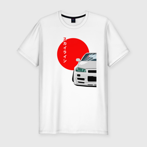 Мужская футболка хлопок Slim Nissan Skyline R34 Gt-R, цвет белый