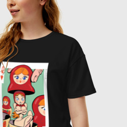 Женская футболка хлопок Oversize Матрешка современная - карта дамы - фото 2