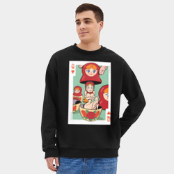 Мужской свитшот oversize без начеса хлопок Матрешка современная - карта дамы - фото 2