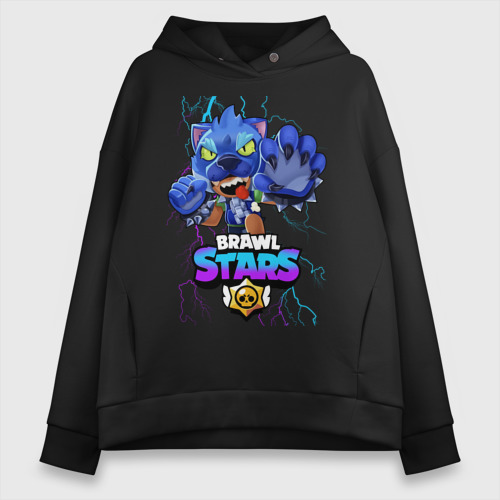 Женское худи Oversize хлопок Brawl Stars Leon, цвет черный