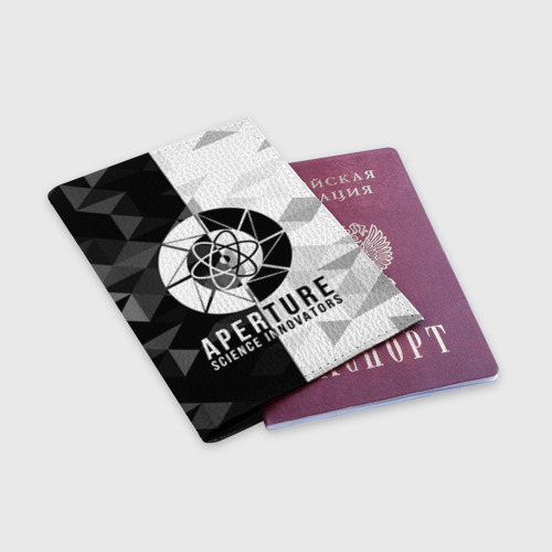 Обложка для паспорта матовая кожа Портал 2 лого, цвет черный - фото 3