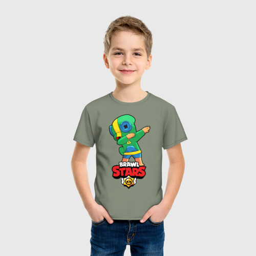 Детская футболка хлопок Brawl Stars Leon, Dab, цвет авокадо - фото 3
