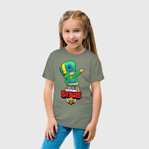 Детская футболка хлопок Brawl Stars Leon, Dab, цвет авокадо - фото 5