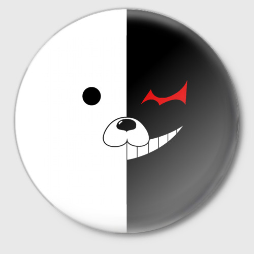 Значок с принтом Monokuma для любого человека, вид спереди №1. Цвет основы: белый