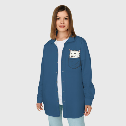 Женская рубашка oversize 3D Смадж в кармане, цвет белый - фото 3