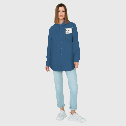 Женская рубашка oversize 3D Смадж в кармане, цвет белый - фото 5