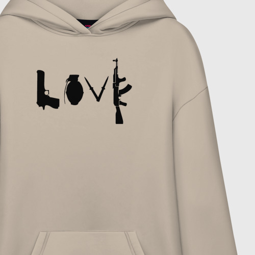 Худи SuperOversize хлопок Banksy love, цвет миндальный - фото 3