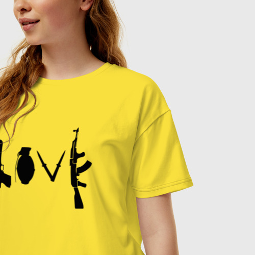 Женская футболка хлопок Oversize Banksy love, цвет желтый - фото 3