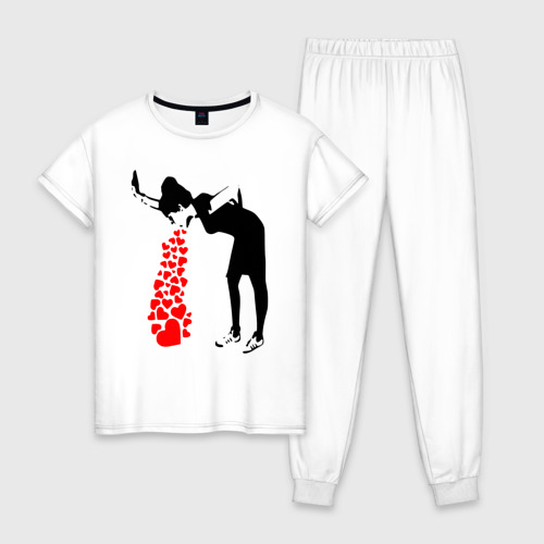 Женская пижама хлопок с принтом Banksy, вид спереди #2