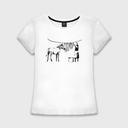 Женская футболка хлопок Slim Зебра Banksy