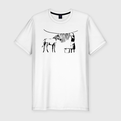 Мужская приталенная футболка из хлопка с принтом Зебра Banksy, вид спереди №1