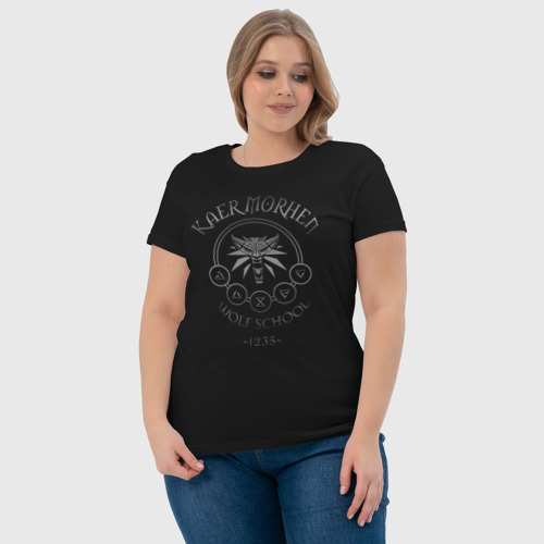 Женская футболка хлопок Ведьмак Каер Морхен школа волка, цвет черный - фото 6