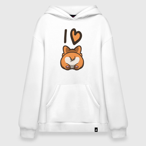 Худи SuperOversize хлопок I Love Corgi, цвет белый