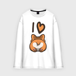 Мужской лонгслив oversize хлопок I Love Corgi