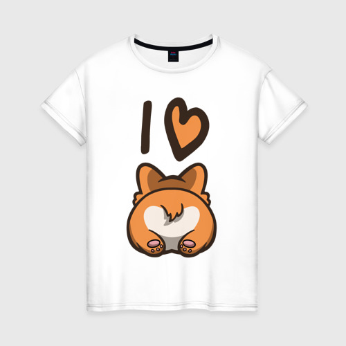 Женская футболка из хлопка с принтом I Love Corgi, вид спереди №1
