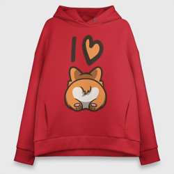 Женское худи Oversize хлопок I Love Corgi