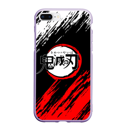 Чехол для iPhone 7Plus/8 Plus матовый Kimetsu no Yaiba белокрасные полосы, цвет светло-сиреневый