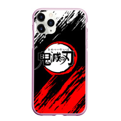 Чехол для iPhone 11 Pro Max матовый Kimetsu no Yaiba белокрасные полосы