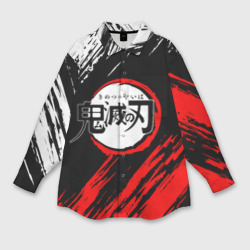 Женская рубашка oversize 3D Kimetsu no Yaiba белокрасные полосы