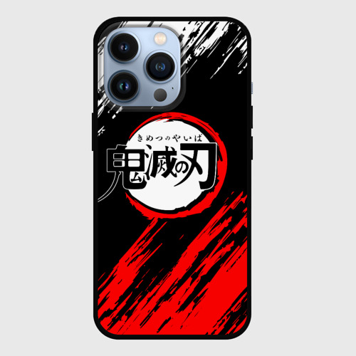 Чехол для iPhone 13 Pro Kimetsu no Yaiba белокрасные полосы, цвет черный