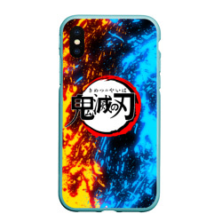 Чехол для iPhone XS Max матовый Kimetsu no Yaiba синежелтый