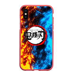 Чехол для iPhone XS Max матовый Kimetsu no Yaiba синежелтый