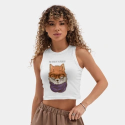 Женская укороченная майка-топ хлопок Ум красит человека - лиса в шарфе - фото 2