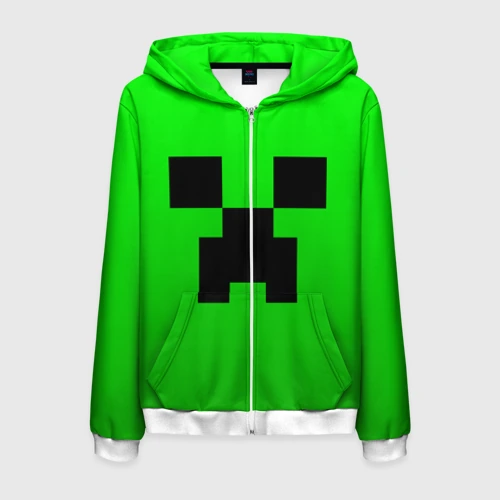 Мужская толстовка 3D на молнии Minecraft Creeper Крипер