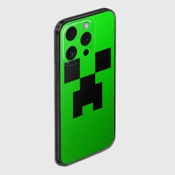 Чехол для iPhone 15 Pro силиконовый с защитой камеры Minecraft Creeper Крипер - фото 2