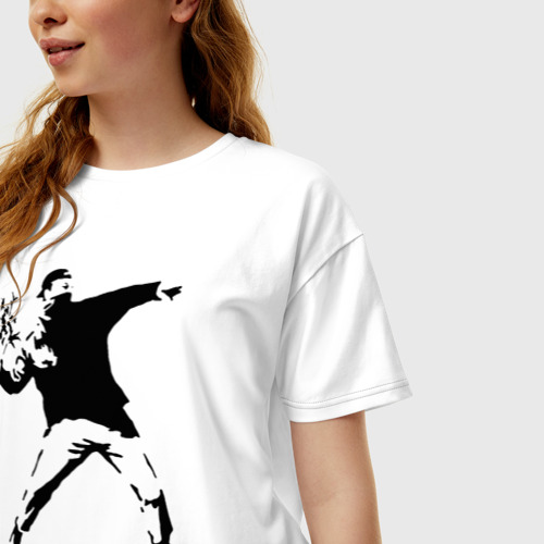Женская футболка хлопок Oversize Banksy, цвет белый - фото 3